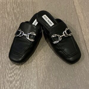 Steve Madden Black Loafers with Silver buckle